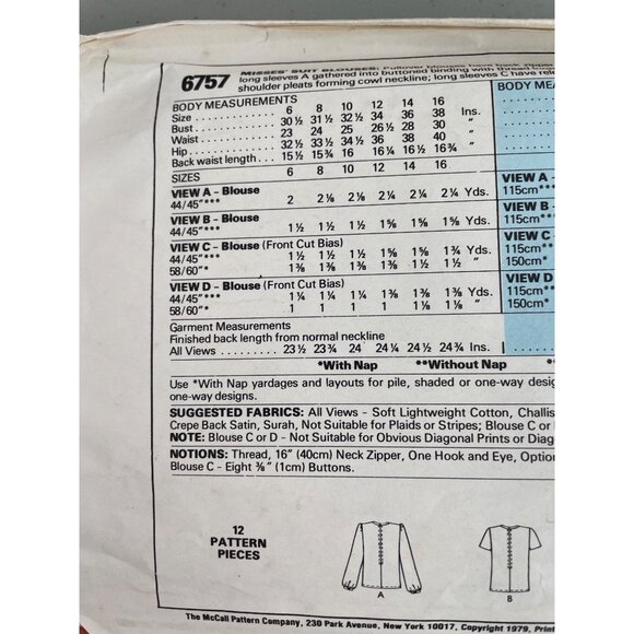 70s McCalls 6757 Misses Suit Blouses Sewing Pattern Size 14 Bust 36 Vintage CUT - Picture 4 of 6